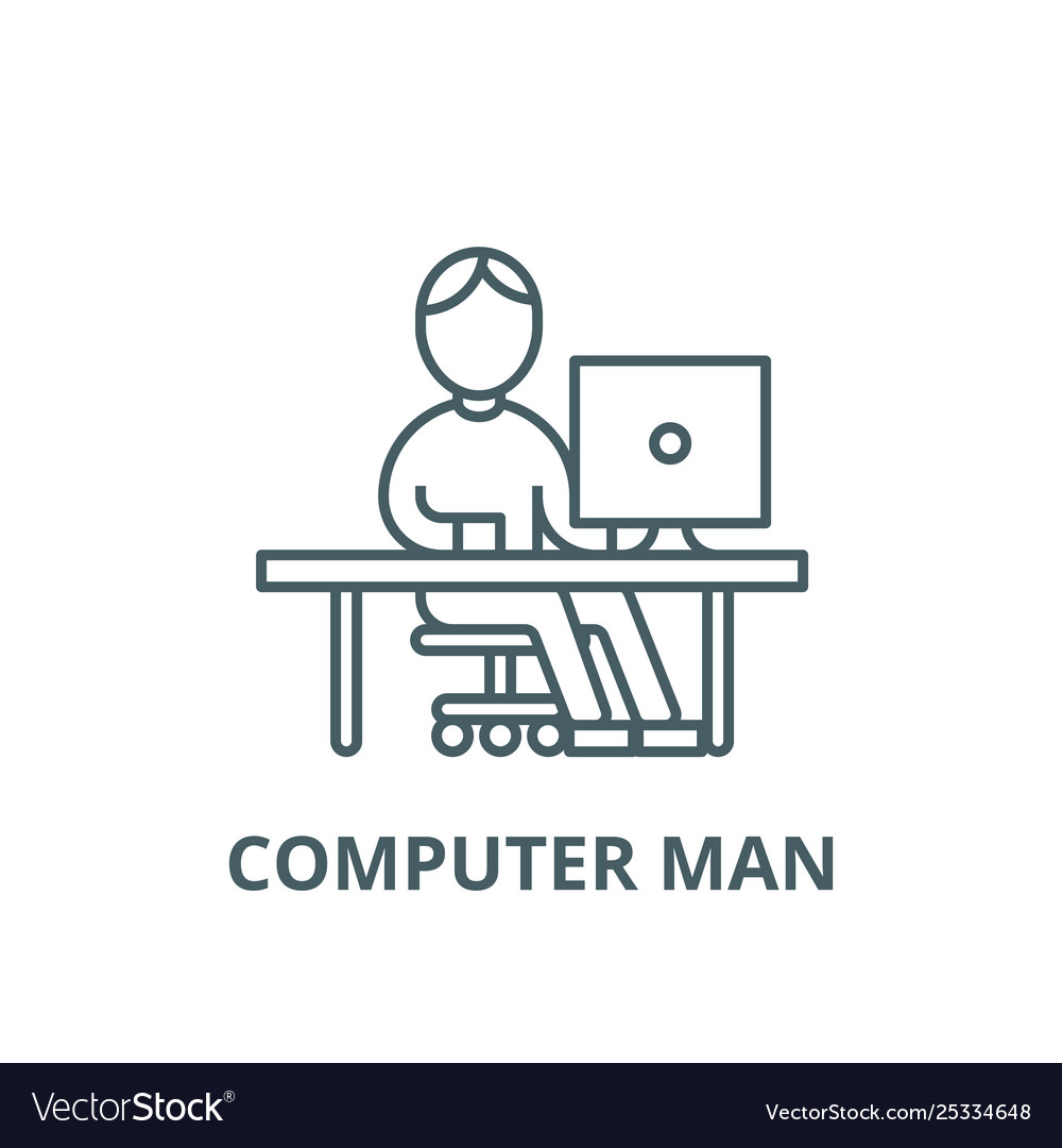 Man working at computer at table line icon Vector Image