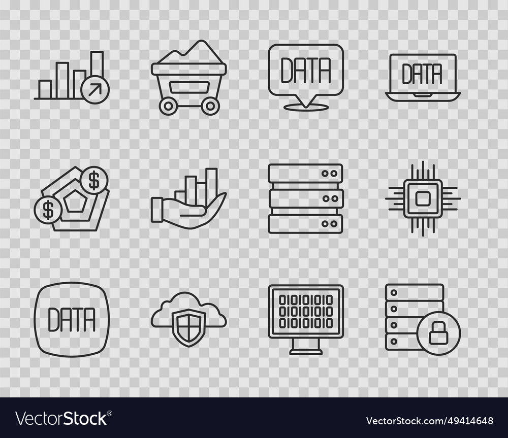 Set line data analysis server security vector image Set line data analysis server security