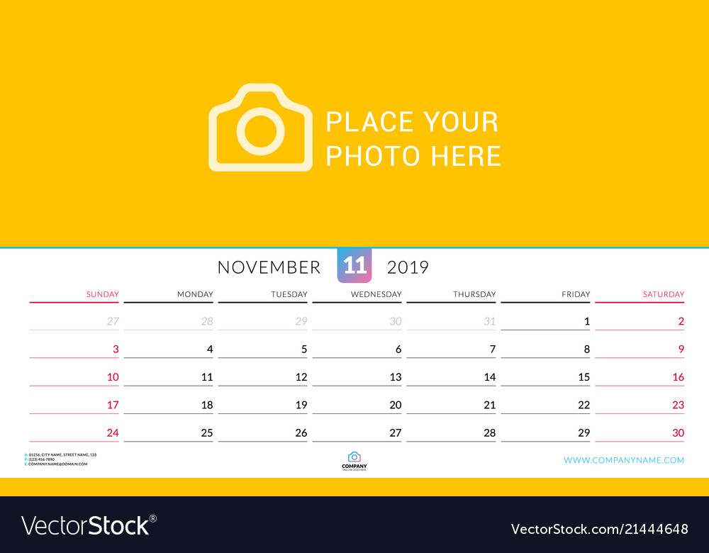 Wall calendar for november 2019 design print