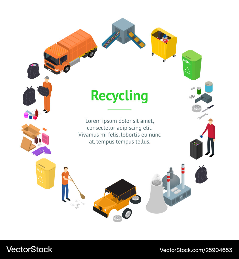 Garbage Recycling Signs 3d Banner Card Circle Vector Image