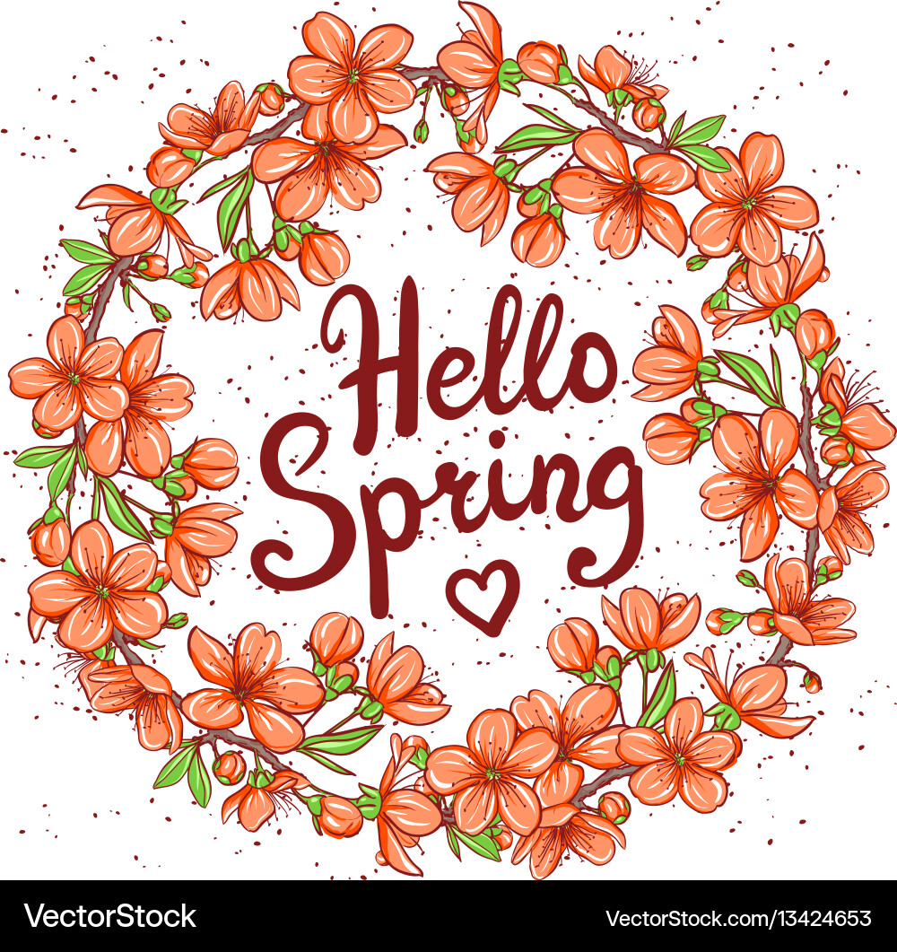 Hello spring greeting card Royalty Free Vector Image
