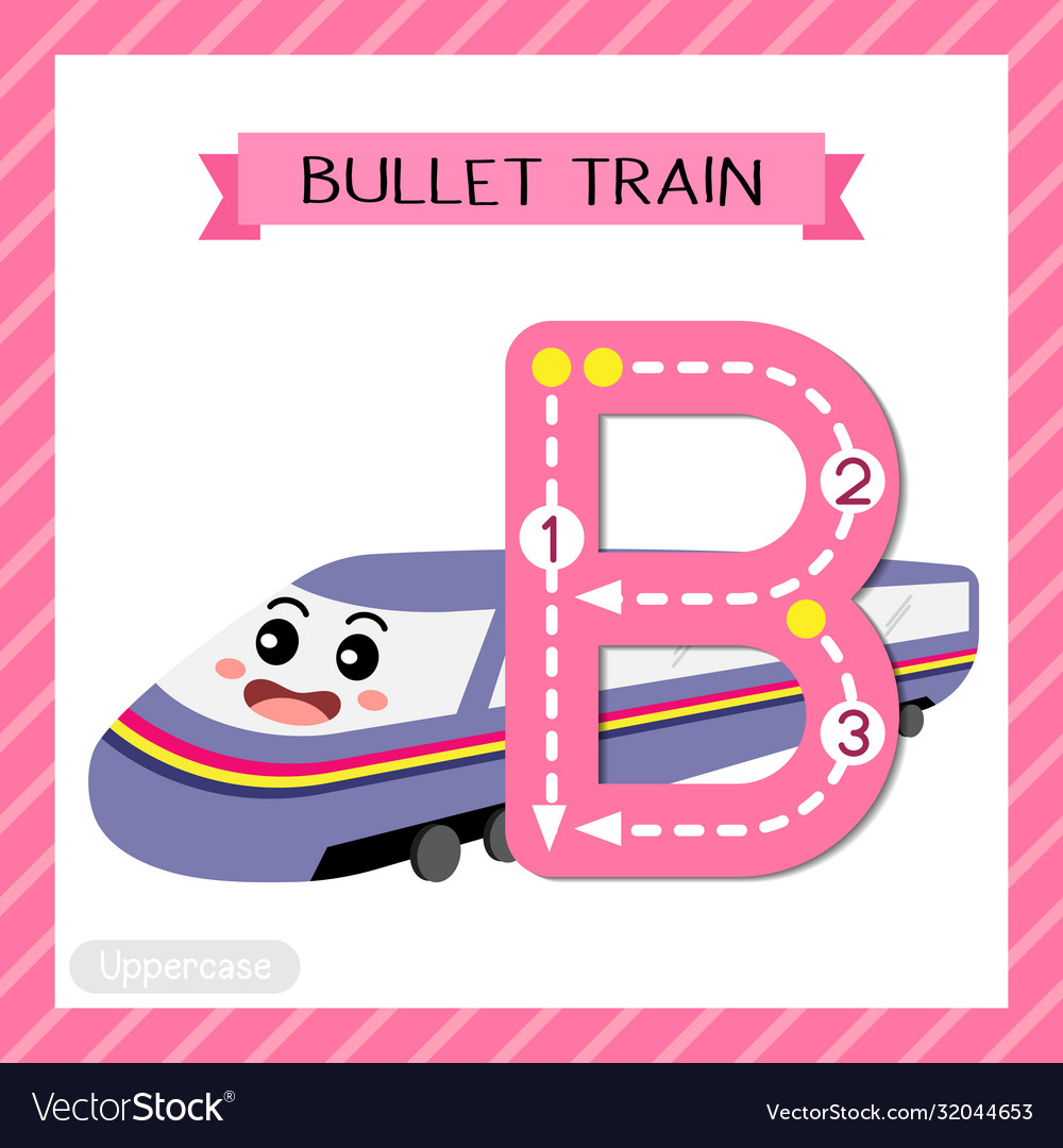 Letter B Uppercase Tracing Bullet Train Royalty Free Vector