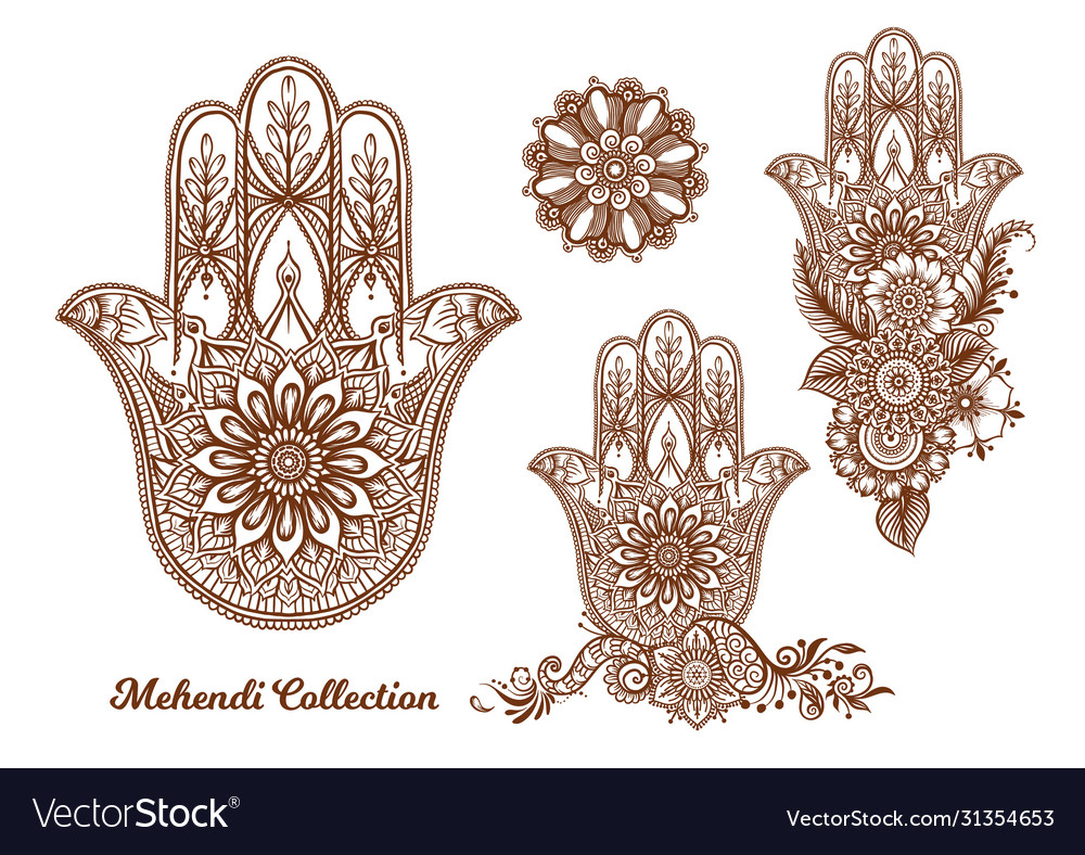 Ornate Hand gezogen Hamsa Set vector image Ornate Hand gezogen Hamsa Set