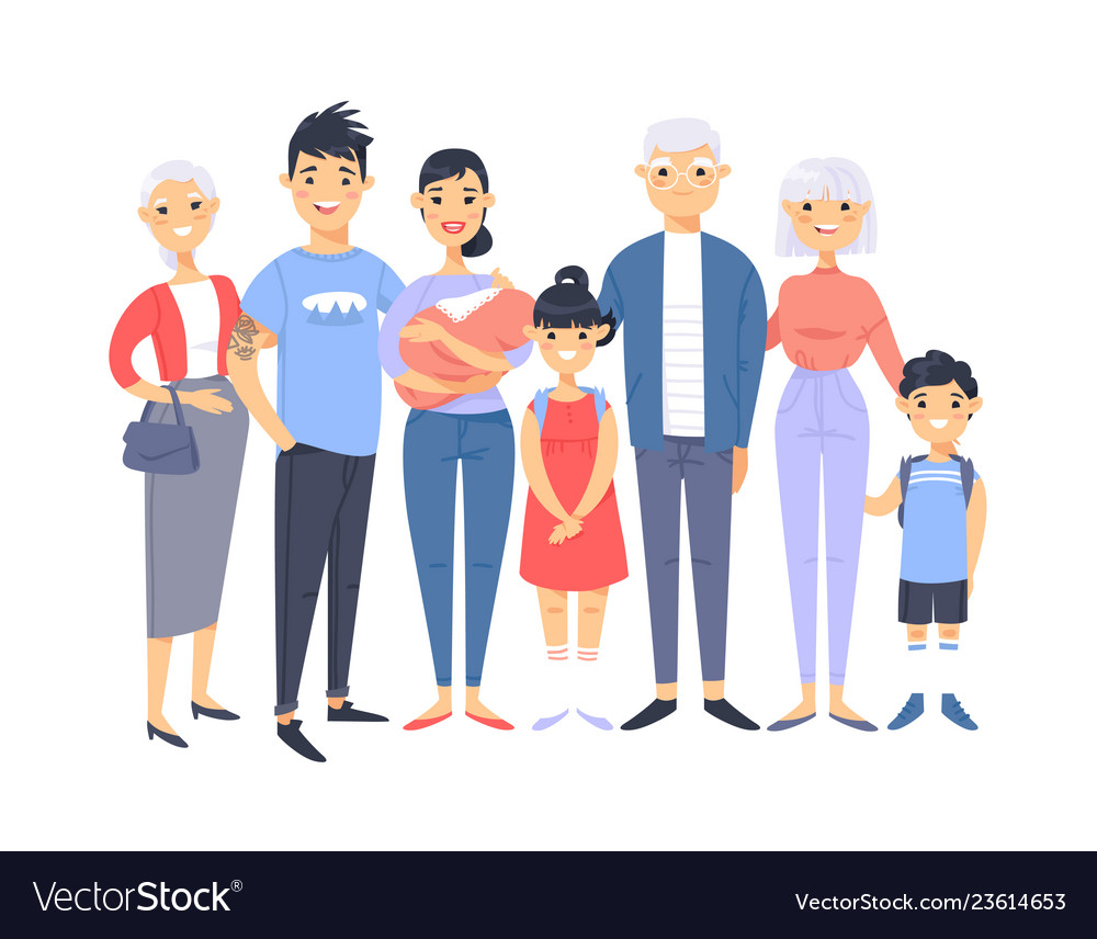 Set of different asian couples and families Vector Image