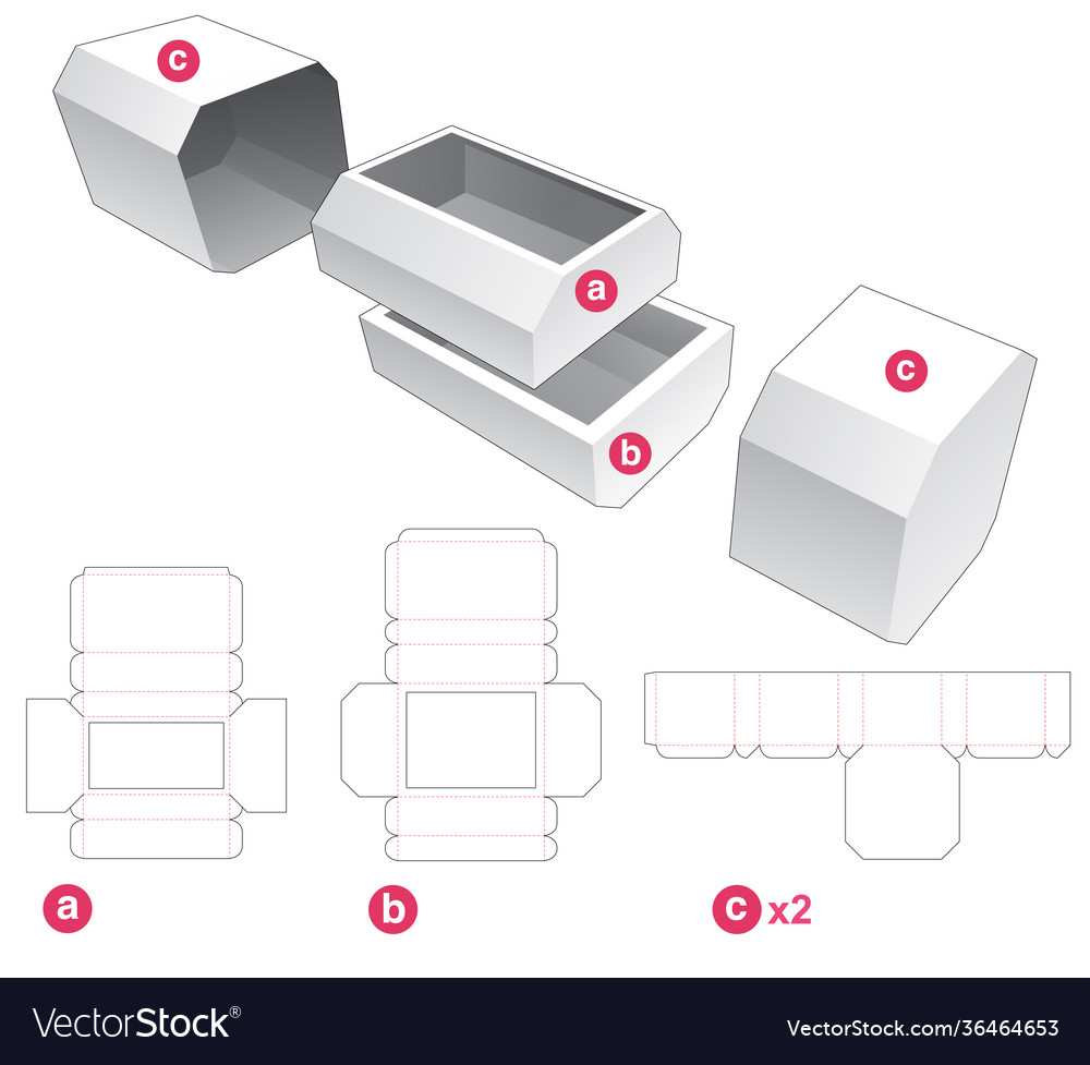 Two chamfered drawers and chamfered cover die cut Vector Image