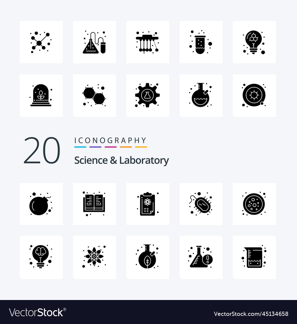 20 Wissenschaft solide Glyph-Ikone Verpackung wie Lampe