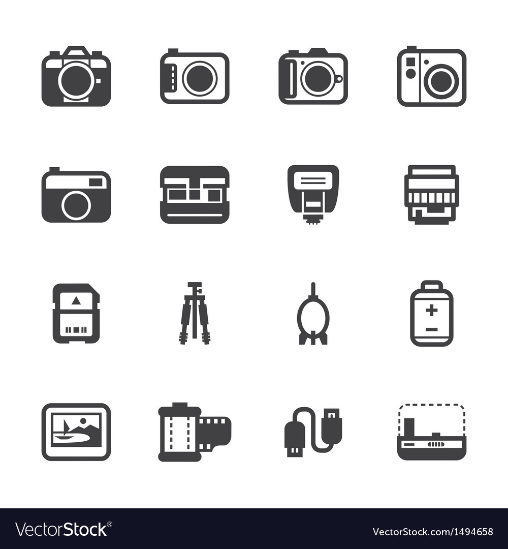 Camera Icons And Camera Accessories Icons Vector Image