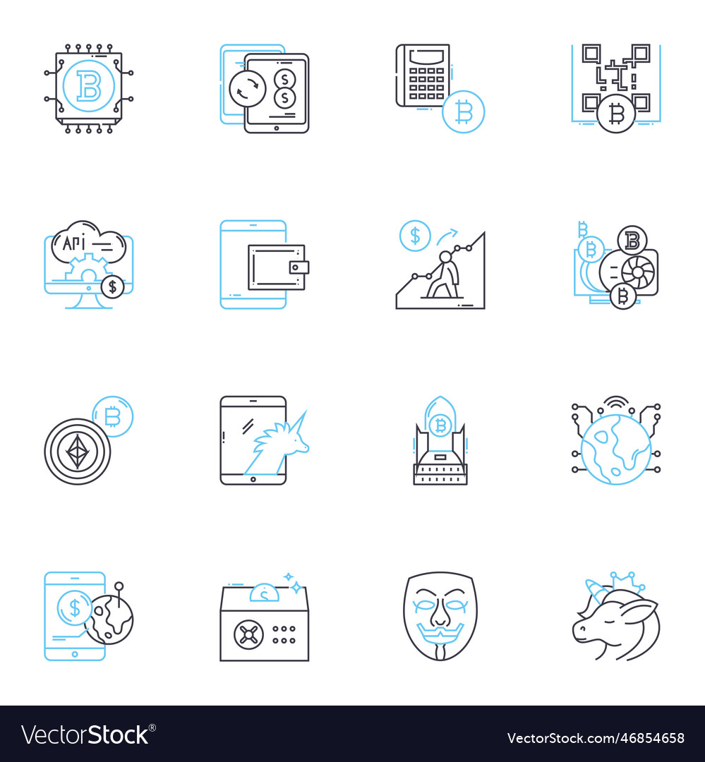 Financial technology startup linear icons set