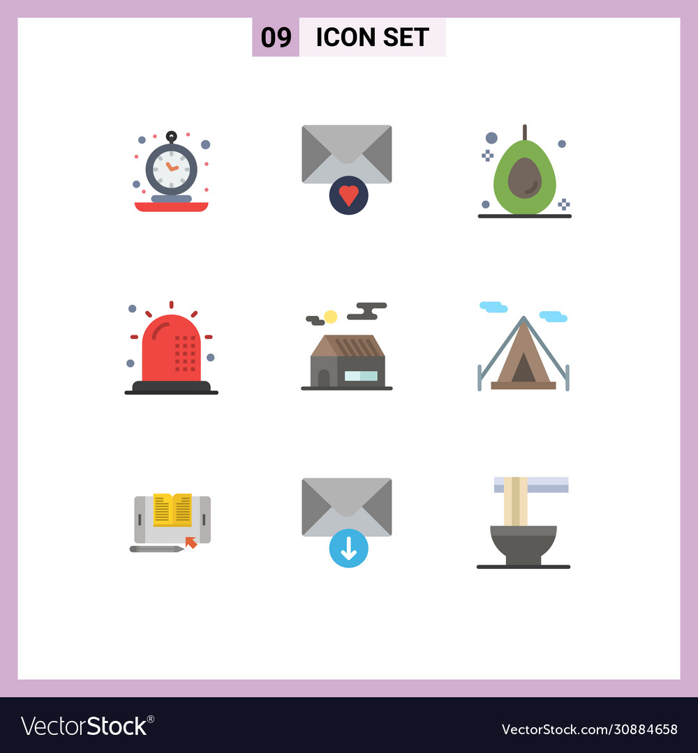 Pack 9 modern flat colors signs and symbols