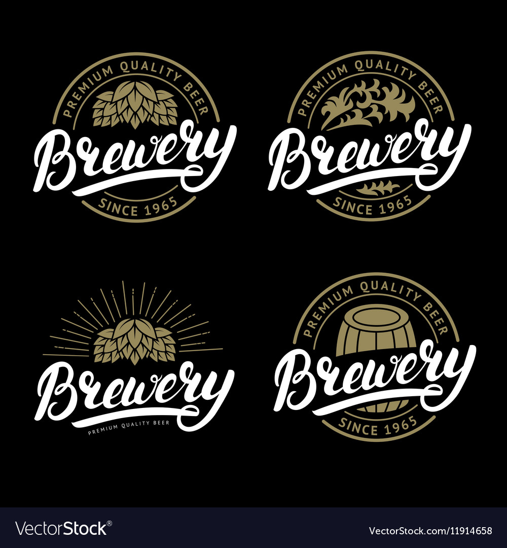 Set of brewery hand written lettering logo label Vector Image