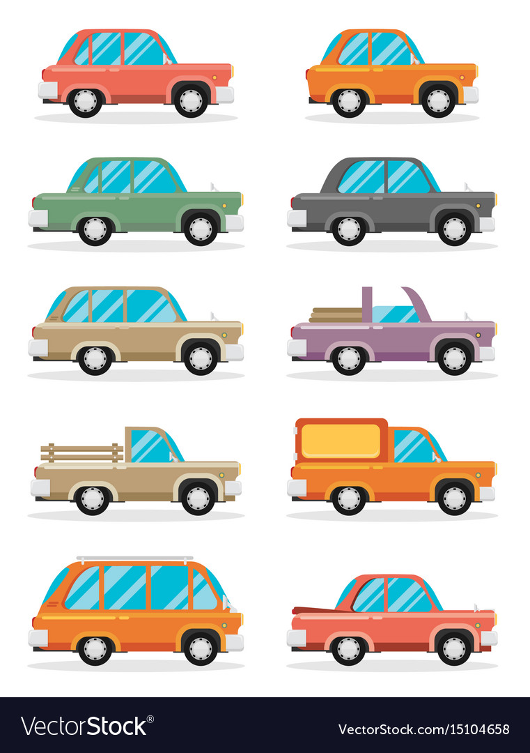 Set of vintage cars flat style