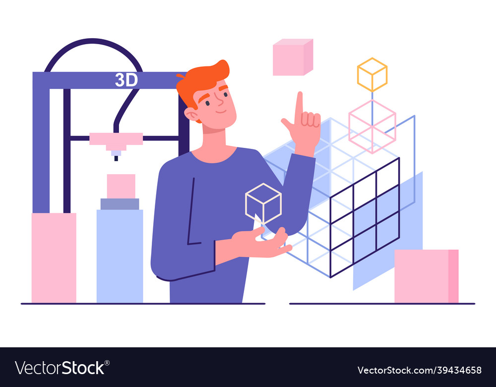Using 3d printer concept vector image Using 3d printer concept