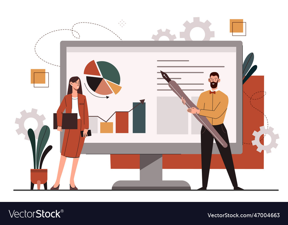 Analysts with computer concept vector image Analysts with computer concept