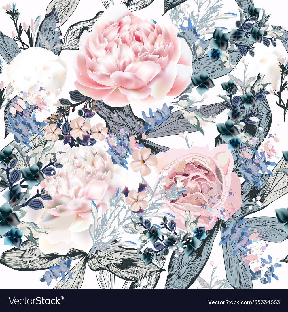 Beautiful pattern with pink and white peony Vector Image