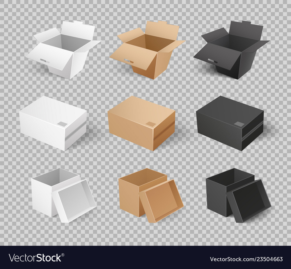 Mockups cardboards delivery packs realistic design vector image Mockups cardboards delivery packs realistic design