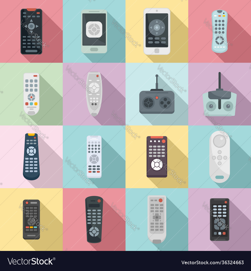 Remote control icons set flat style Royalty Free Vector