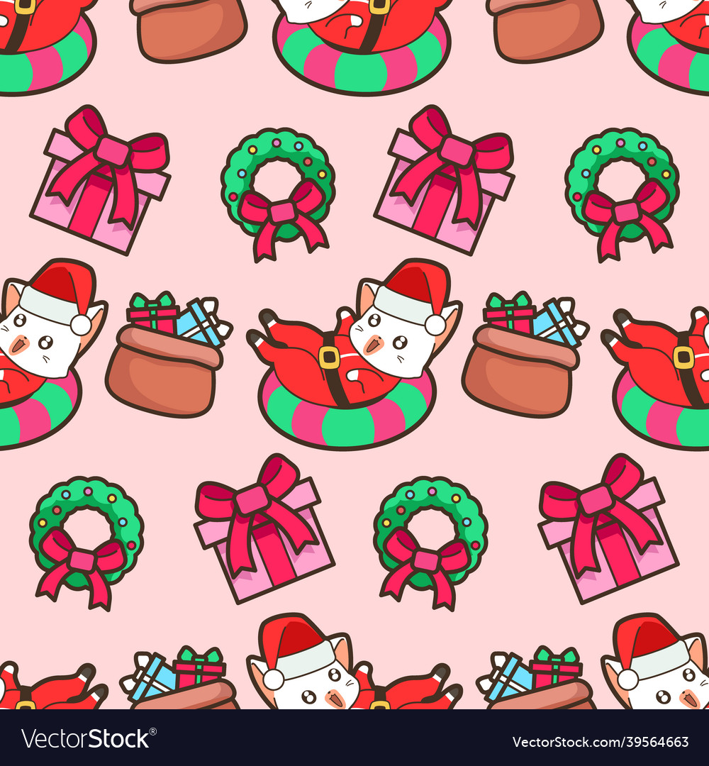 Seamless santa claus cat and gifts