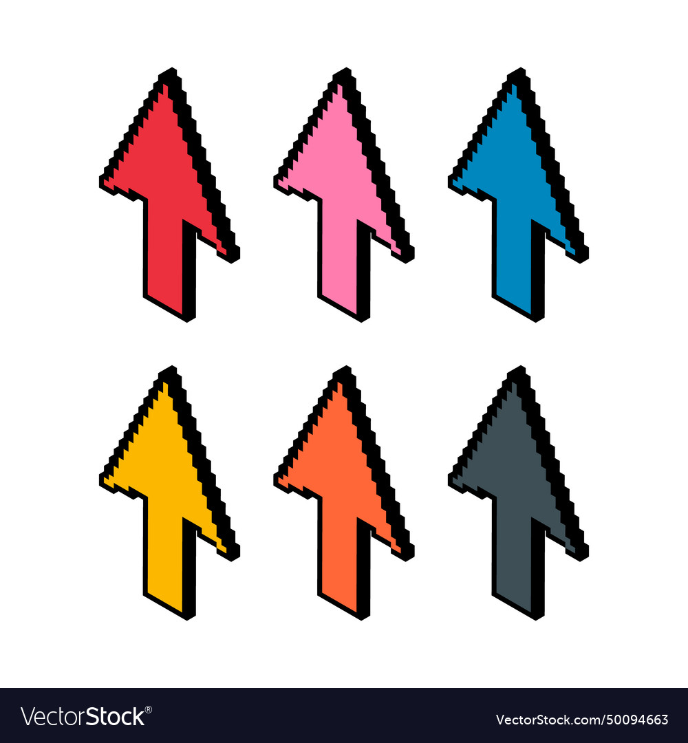 Set of arrow isometric pixel icon web cursor vector image Set of arrow isometric pixel icon web cursor