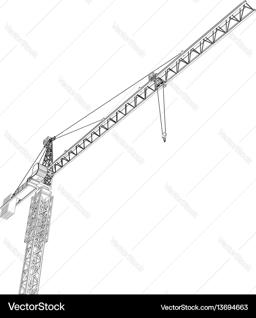 Tower construction crane rendering 3d Royalty Free Vector