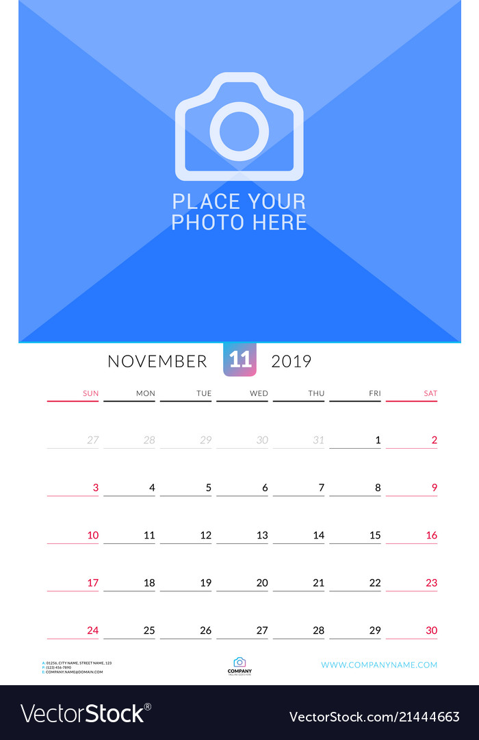 wall calendar for november 2019 design print vector image november 2019 calendars to print