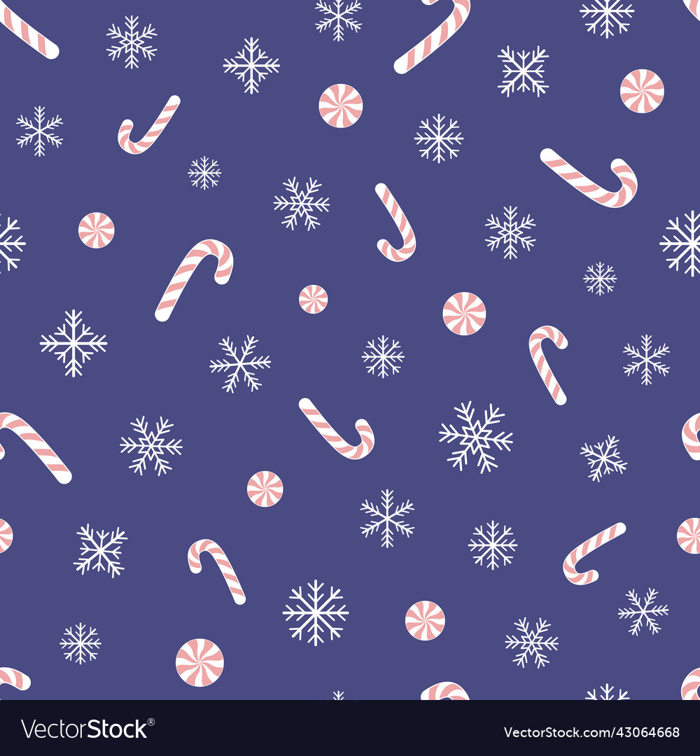 Christmas candies and snowflakes seamless pattern vector image Christmas candies and snowflakes seamless pattern