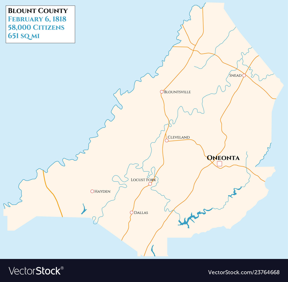 Map of blount county in alabama Royalty Free Vector Image