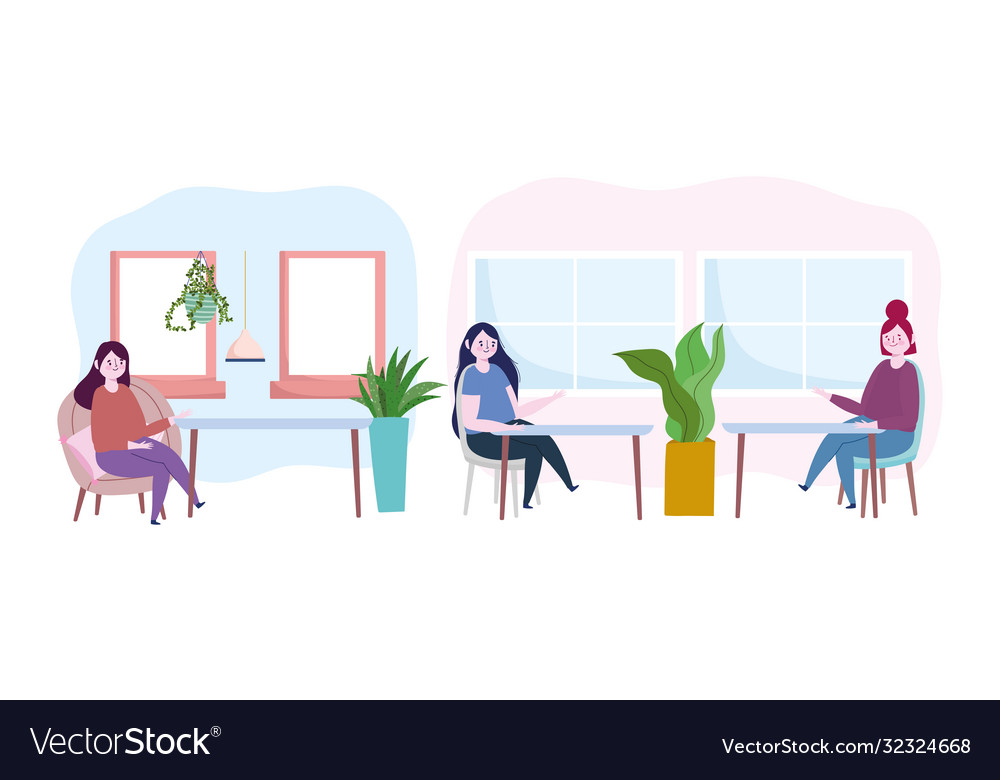 Restaurant social distancing table distance Vector Image