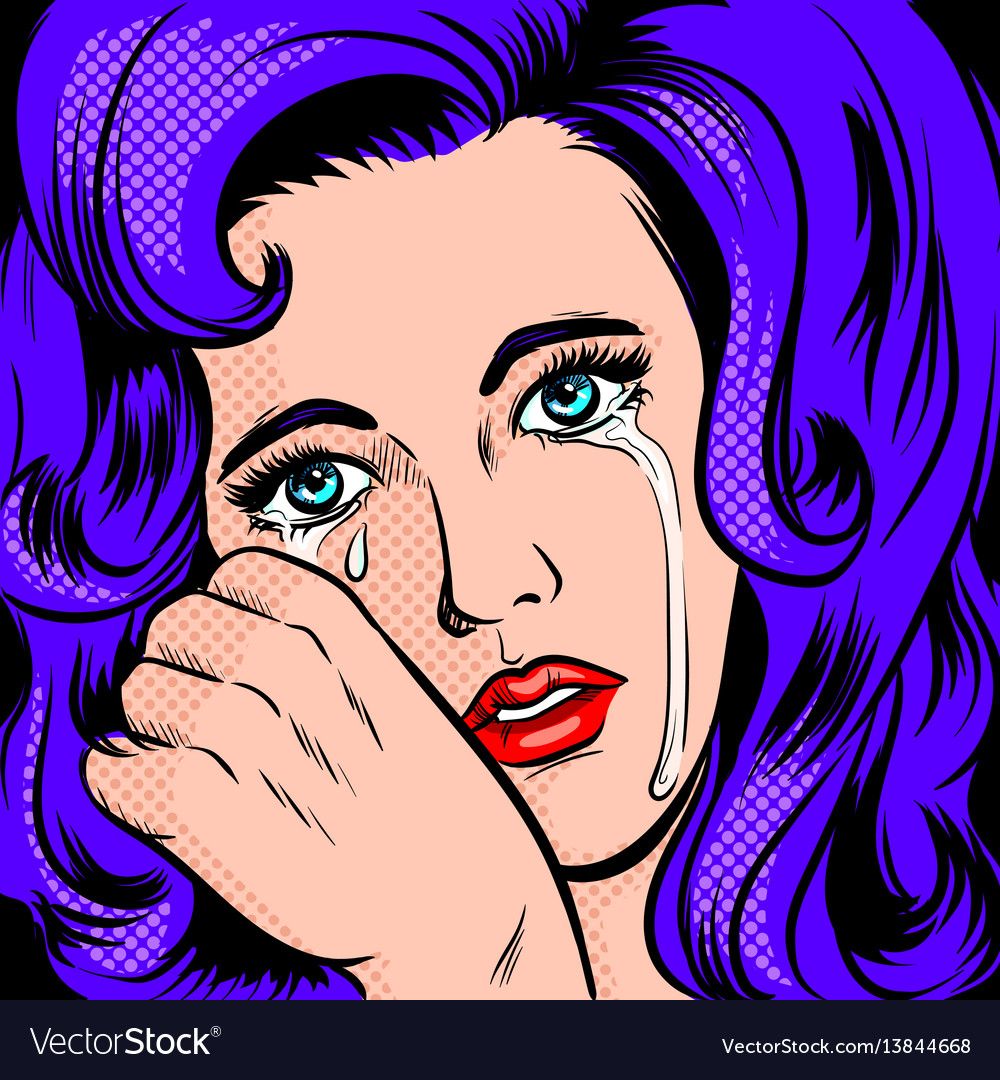 Sad girl crying pop art style Royalty Free Vector Image