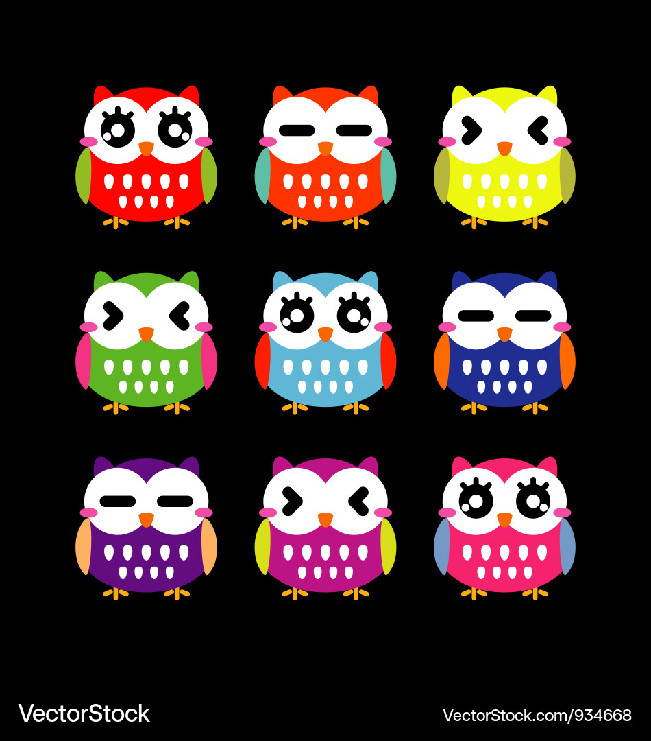 Set cute owls Royalty Free Vector Image - VectorStock