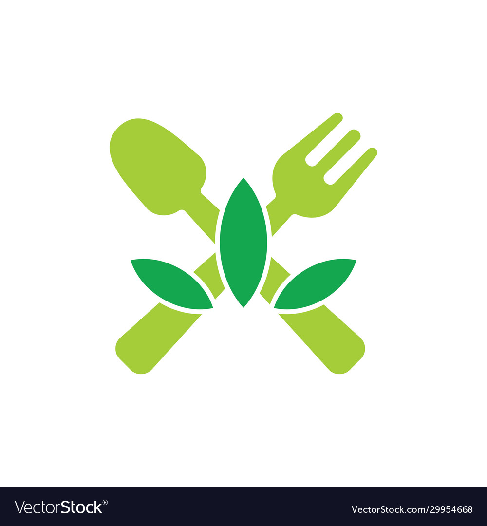 Spoon fork leaf organic natural food symbol logo Vector Image