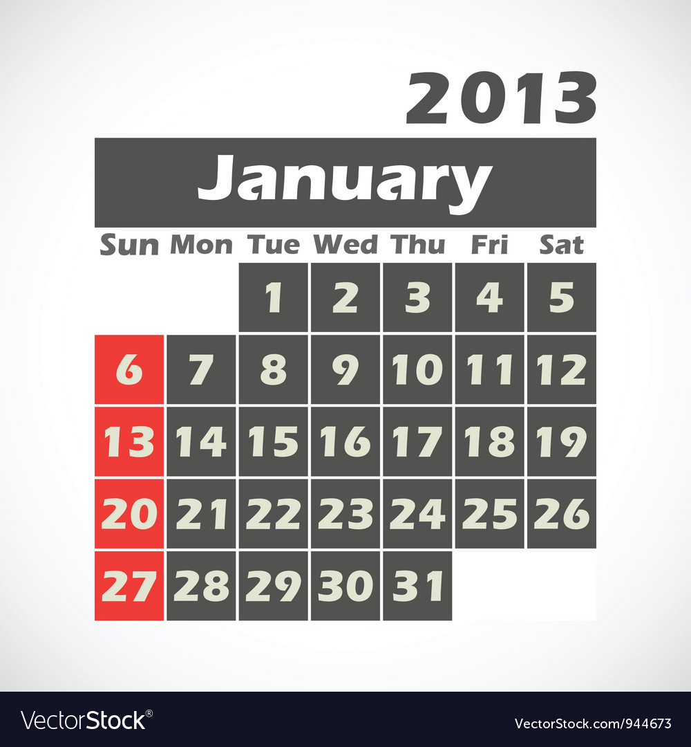 Calendar 2013 january Royalty Free Vector Image