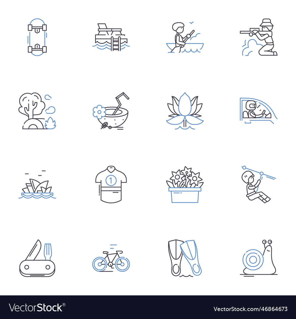 Fishing trip line icons collection angling boat Vector Image