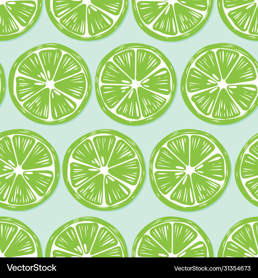 Fruit seamless pattern lime slices with shadow Vector Image