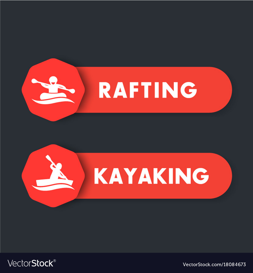 Kayaking rafting icons labels banners