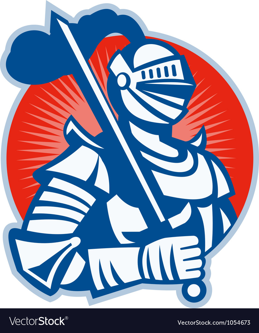 Knight full armor with sword retro Royalty Free Vector Image