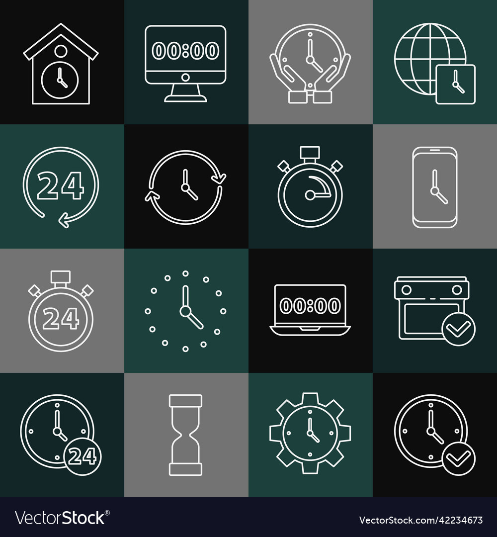 Set line clock calendar with check mark alarm vector image Set line clock calendar with check mark alarm