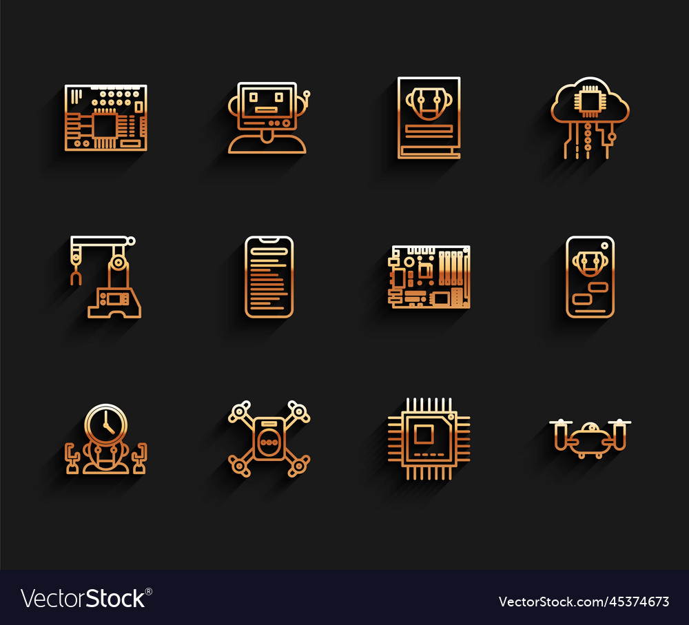 Set line robot and digital time manager printed vector image Set line robot and digital time manager printed