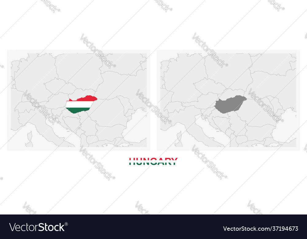 Two versions map hungary with flag