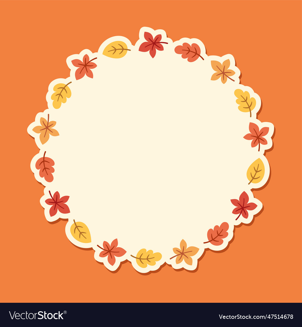 Autumn leaves round frame wreath of fall