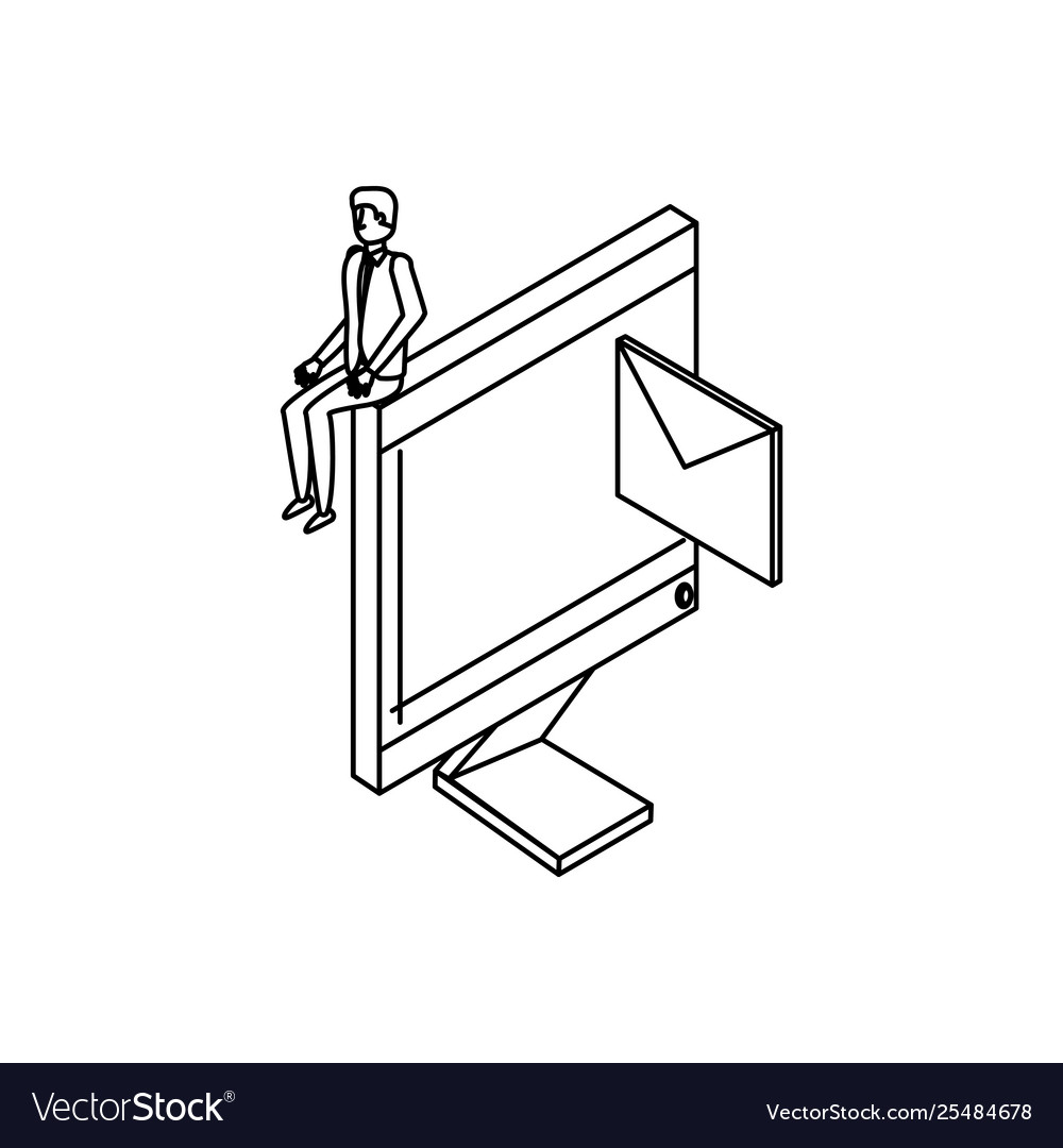 Businessman worker with envelope and computer
