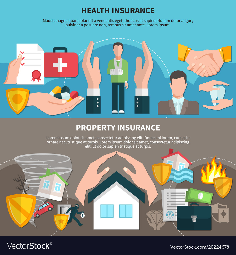 Health and property insurance banners Royalty Free Vector