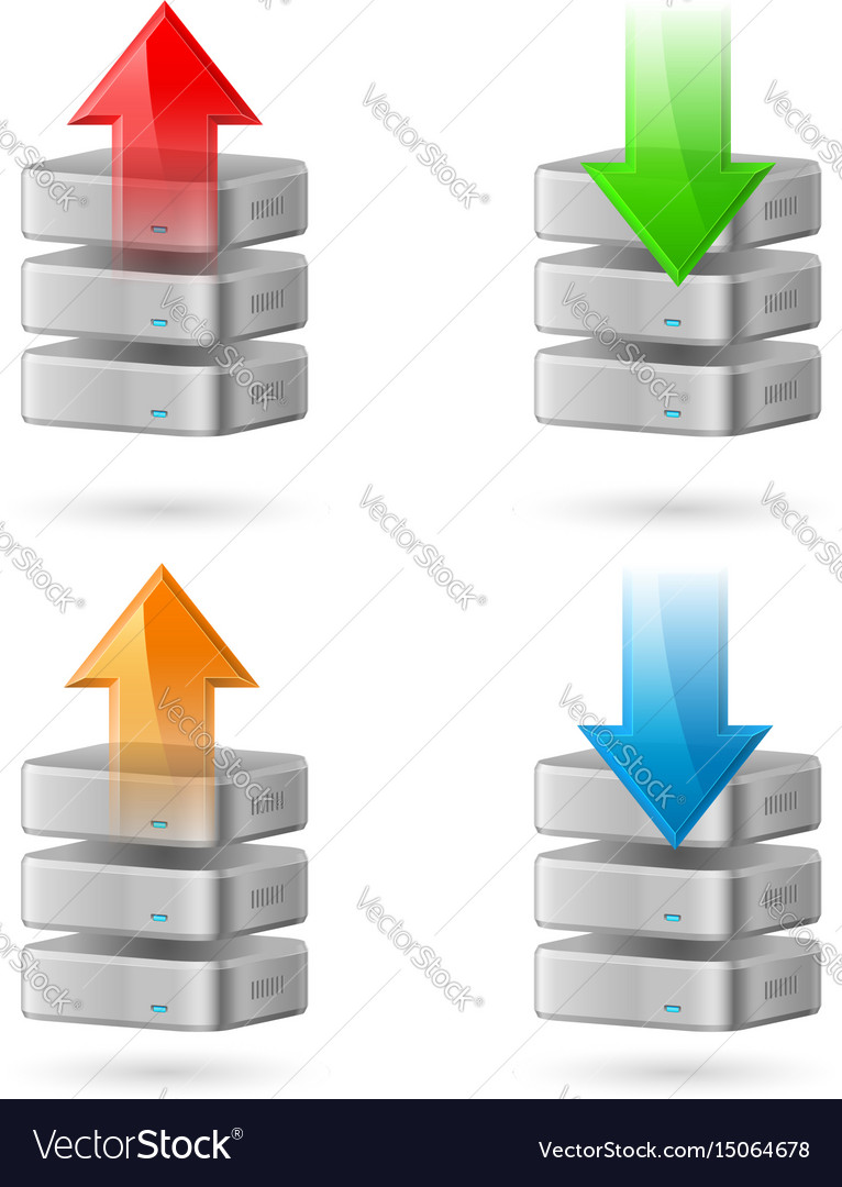 Icon set of computer database with upload
