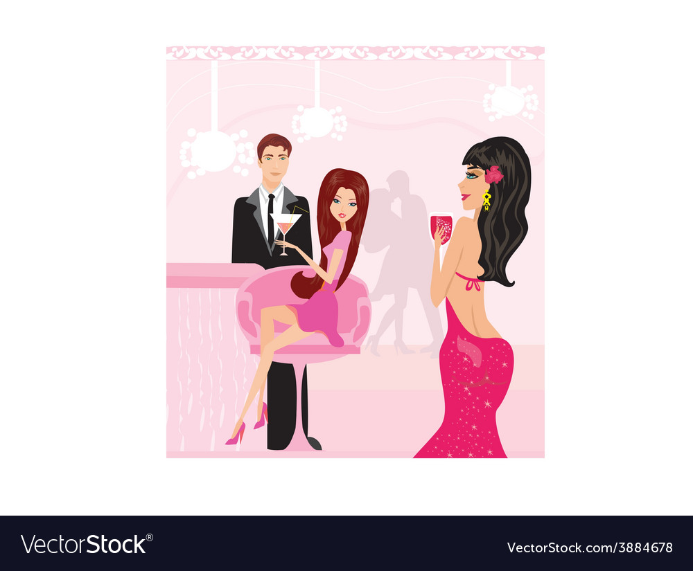 Young couple flirt and drink champagne in the club