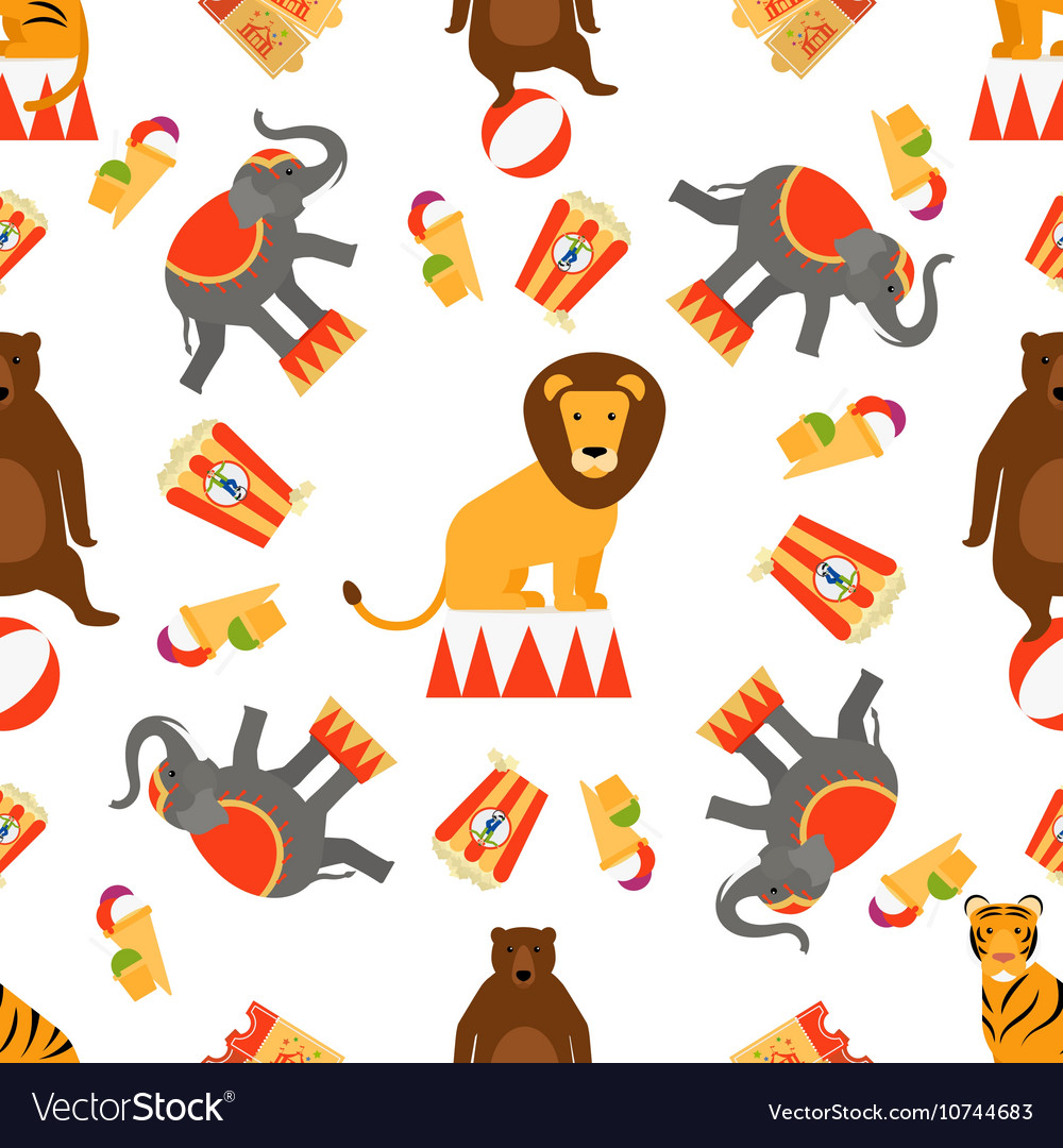Circus animals and food seamless pattern