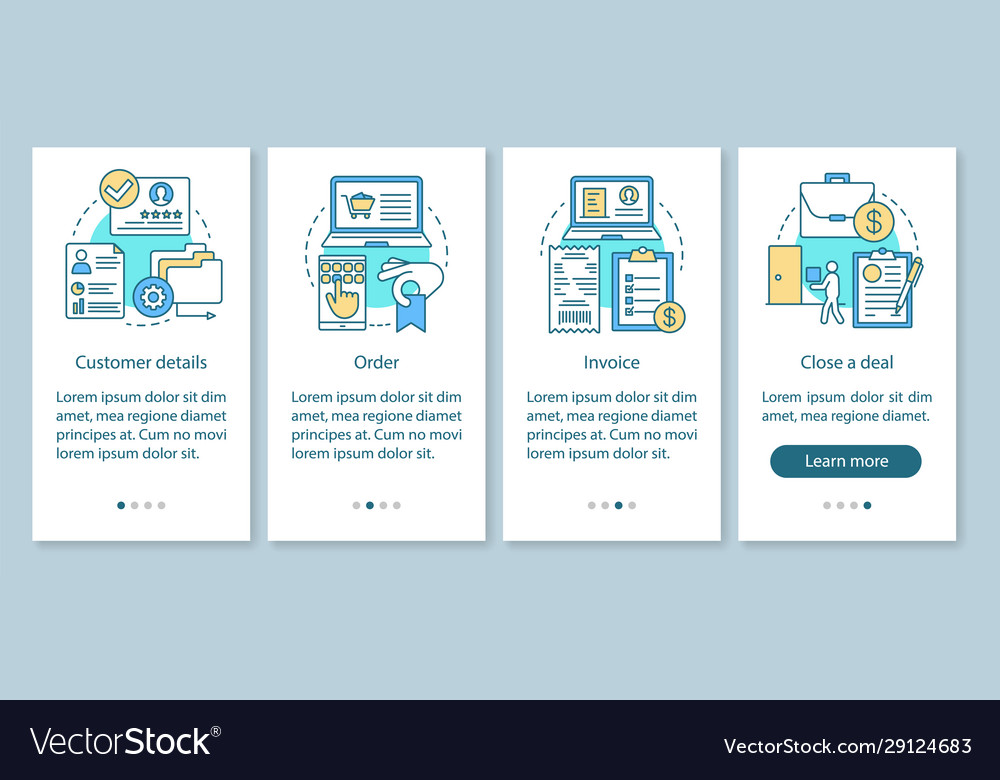 Crm software onboarding mobile app page screen vector image Crm software onboarding mobile app page screen