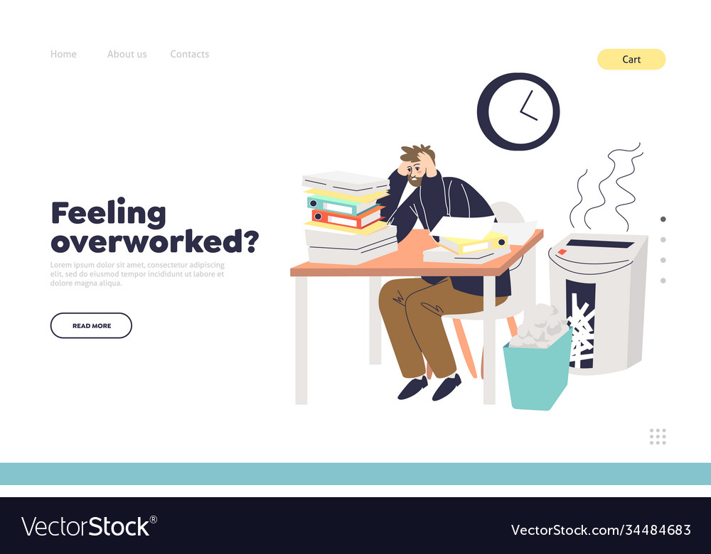 Overwork at workplace landing page concept Vector Image