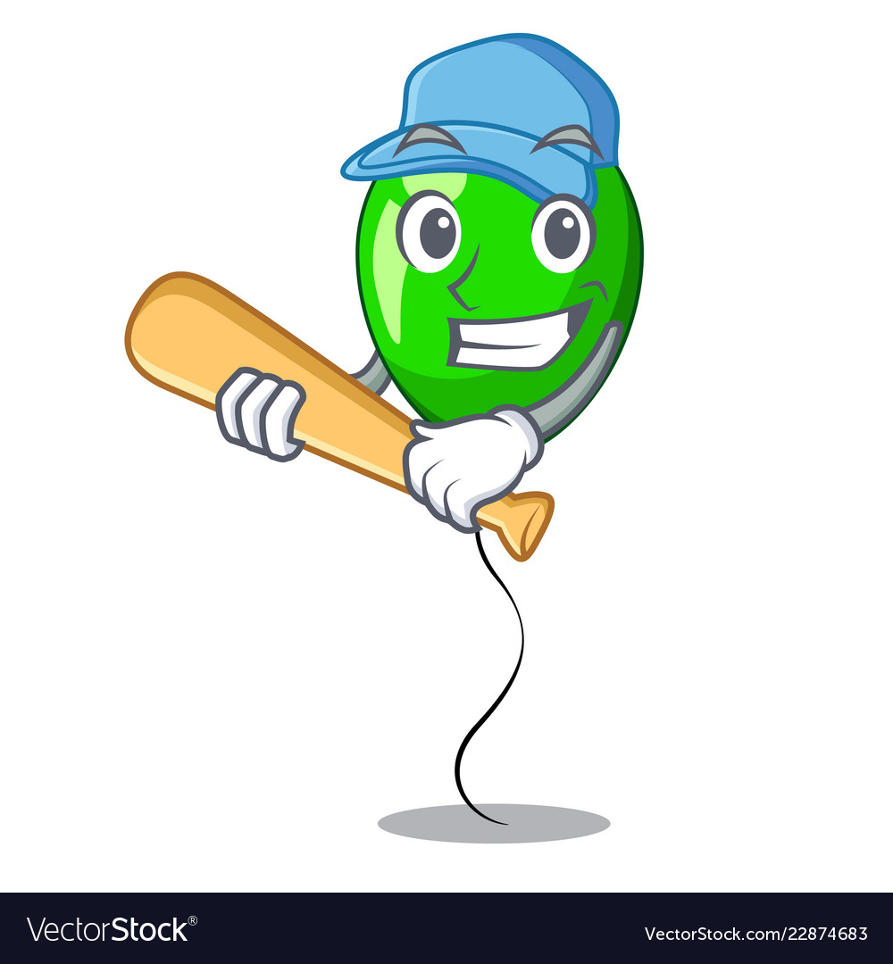 Playing baseball green balloon cartoon birthday Vector Image