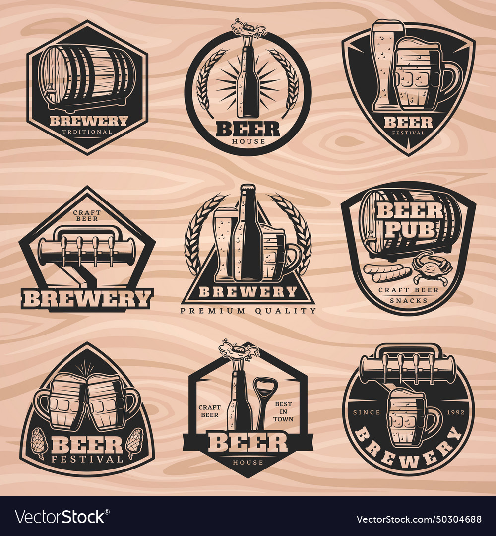 Black brewery labels set Royalty Free Vector Image