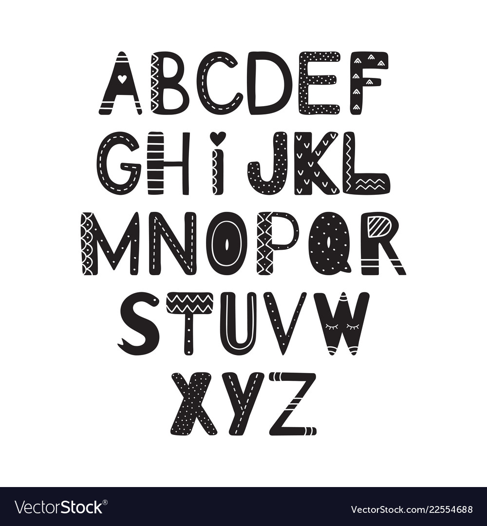 Hand drawing alphabet in scandinavian Royalty Free Vector