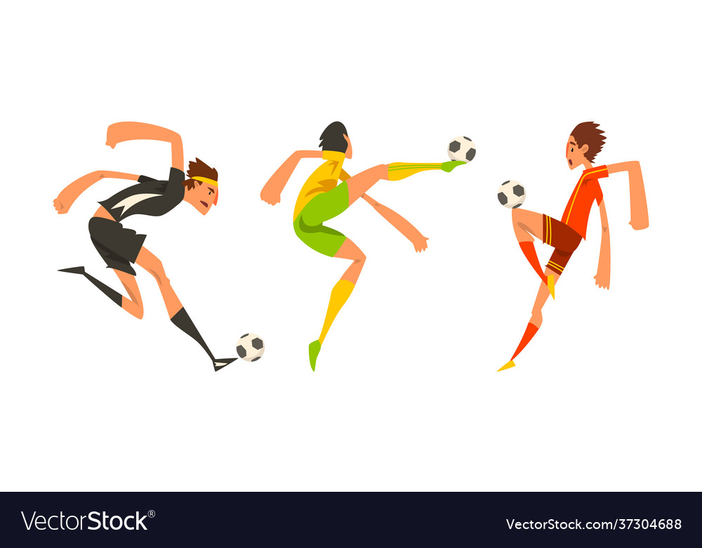 Soccer players in action set athletes characters